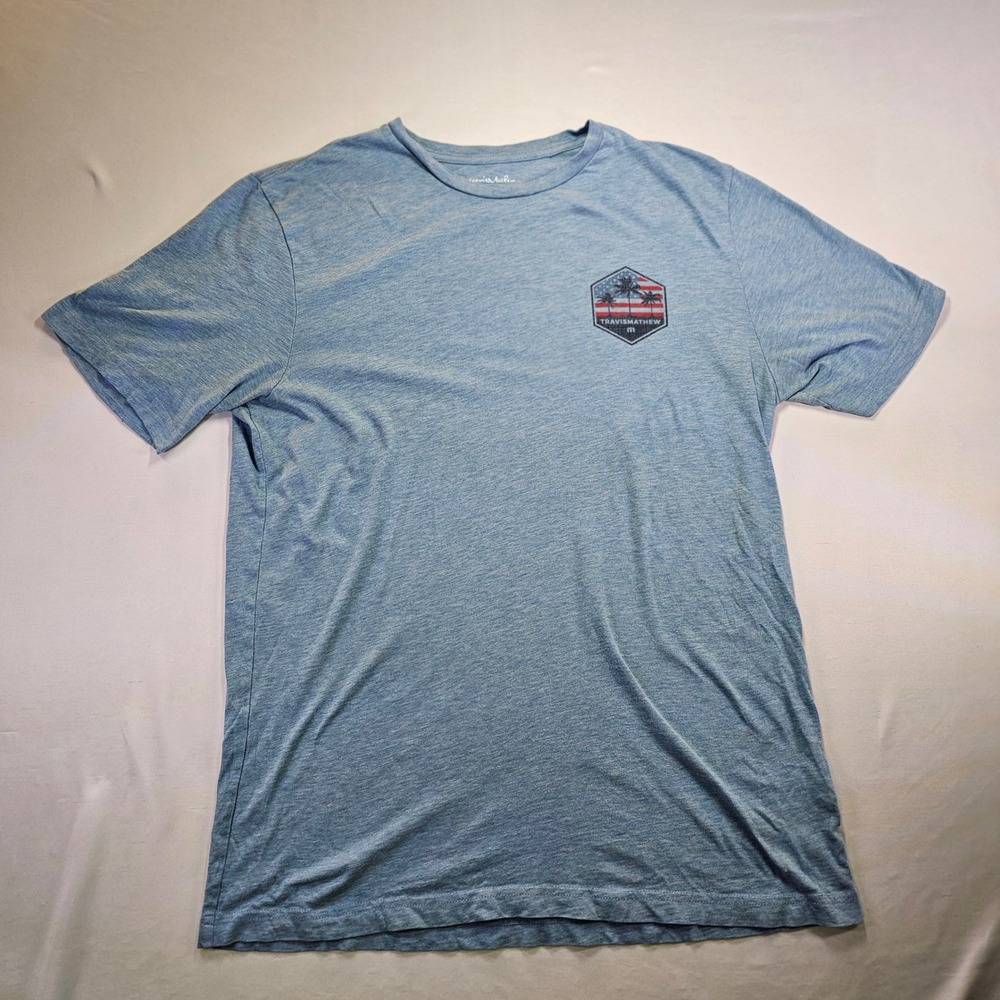 Travis Mathew PGA Mens Blue Heather American Flag Palm Tree T-Shirt Large